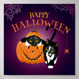 Poster Divertimento de gato no Halloween brincando com os