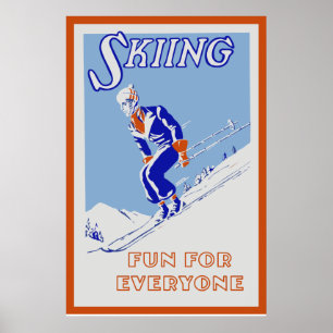 Póster Divertimento retro do esqui para todos médio