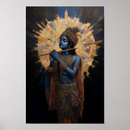 Poster Divine Lord Krishna tocando Flute Art Nouveau