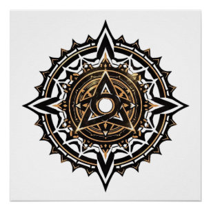 Póster Divino Sagrado Mandala - Preto e Dourado Trishul