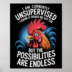 Poster Dizendo engraçado sem supervisão Galo Louco Possib