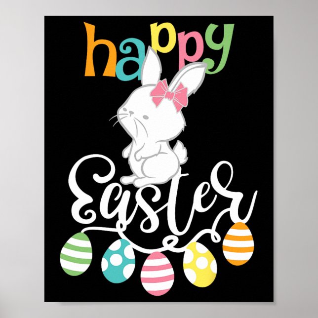 Poster Dizendo Feliz Páscoa Ovo Groovy Bunny Coelho Crian (Frente)