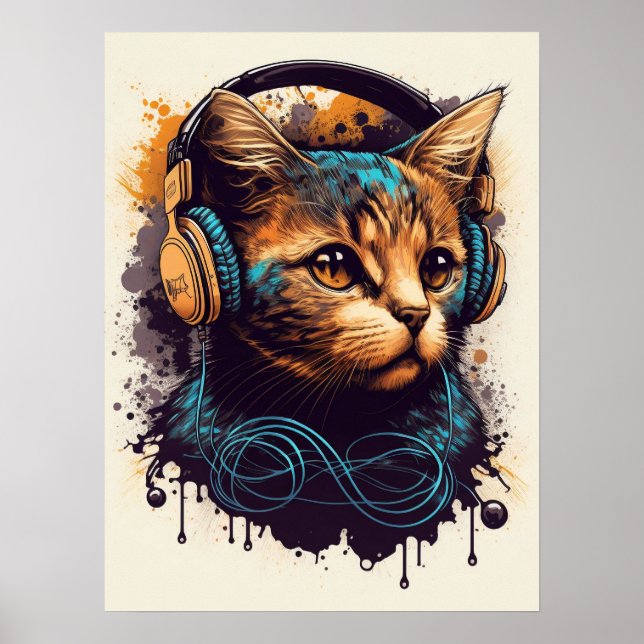 Poster DJ Cat com Fones de ouvido (Frente)