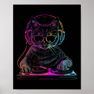 Poster Dj Cat Edm Techno House Música Engraçada Cat Lover
