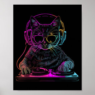 Poster Dj Cat Edm Techno House Música Gato Engraçado Para