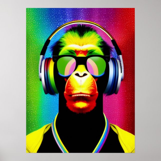 Poster DJ Monkey Music Lover DJ Chimp Humor (Frente)