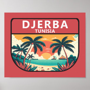 Poster Djerba Tunísia Retro Emblem