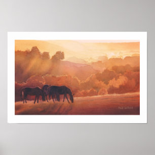 Póster Do "aguarela da paisagem do cavalo do ponto