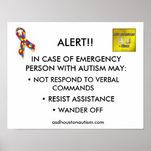 Poster do "ALERTA" do autismo de ASD Houston
