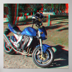Poster do Anaglyph da motocicleta 3D de Kawasaki