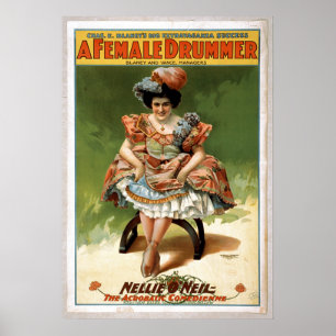 Poster Do "arte do teatro vintage 'um baterista fêmea "