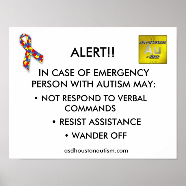 POSTER do ASD Houston Autismo "ALERT" (Frente)