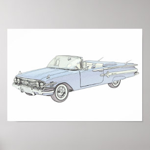 Póster Do azul de Chevy do Impala desenho 1960 de lápis