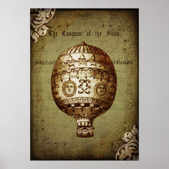 Poster do balão de ar quente Vintage (Frente)