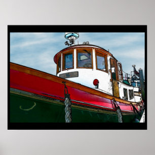 Poster do barco do reboque do vintage