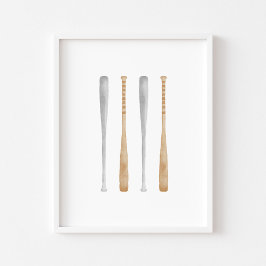 poster do bastão de beisebol do Watercolor vintage