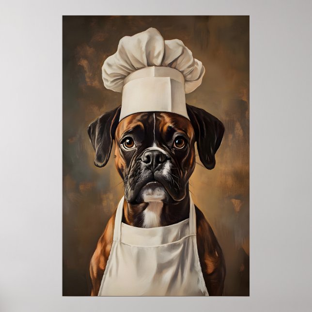 Poster do Boxer com Chapéu de Chef, Poster de Pet, (Frente)