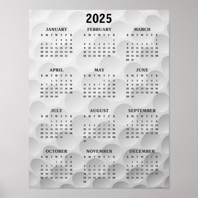 Poster do Calendário de Design de Golfe 2025 (Frente)