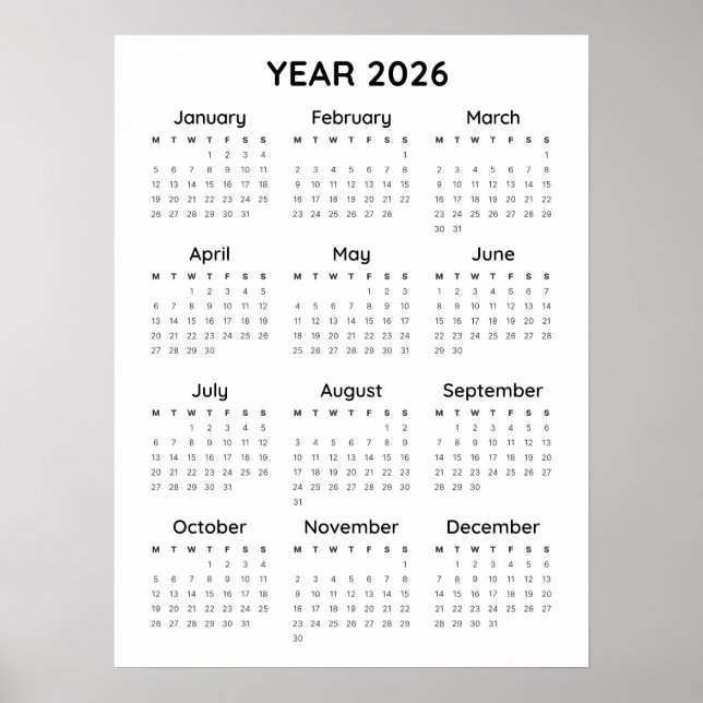 Poster do Calendário Minimalista do Rainbow 2026 (Frente)