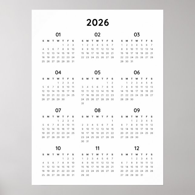 Poster do Calendário Minimalista do Rainbow 2026 (Frente)