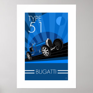 Poster do carro de Buggatti do estilo do art deco