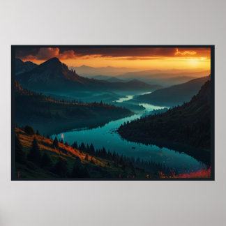 Poster do Céu Noturno Sonhador com Luzes do Norte