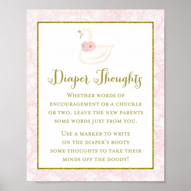 Poster do Chá de fraldas do Swan Rosa Impresso (Frente)