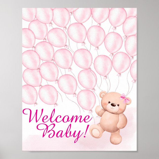 Poster do Chá de fraldas Rosa Beary (Frente)