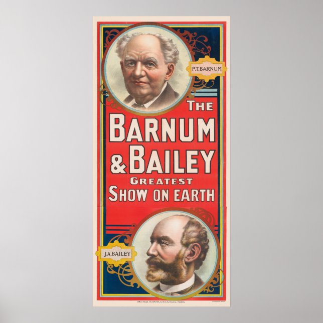 Poster do Circo Mostrando Retratos De Barnum & Bai (Frente)