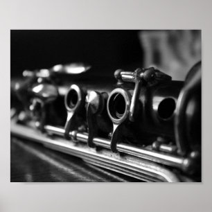 Poster do clarinete, fotografia preto e branco