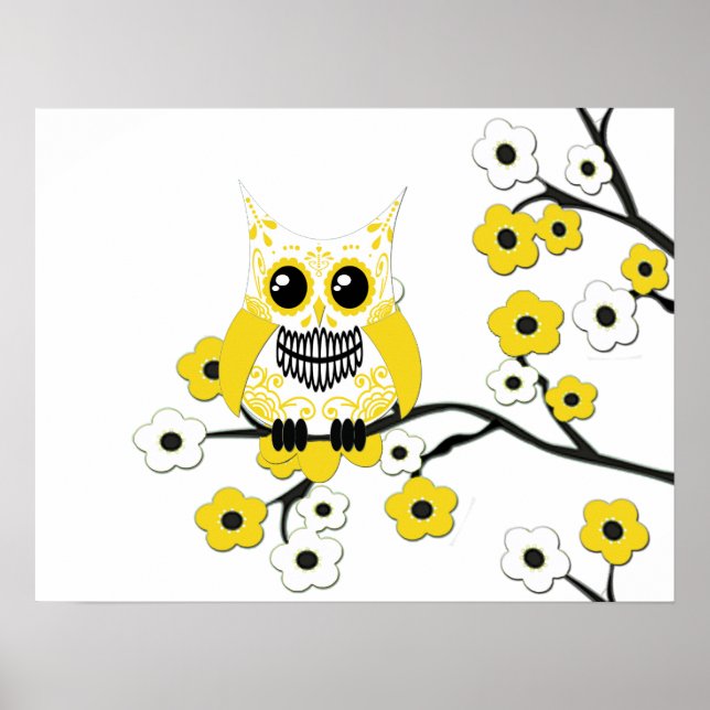 Poster do Coruja do Flor Branco Amarelo (Frente)