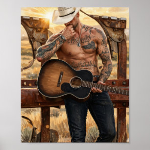 Poster do Cowboy de Guitarra ao Pôr do Sol