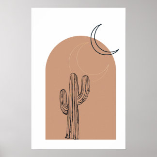 Poster do Deserto de Cactus com Arte de Linha Mini