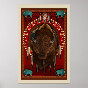 Poster do design do búfalo do nativo americano de