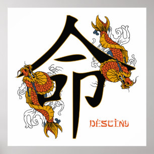 Poster do destino dos peixes de Koi do Kanji