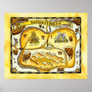 Poster do Dia das Bruxas do mapa de Halloweenland