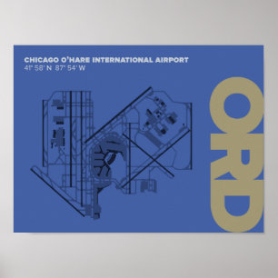 Poster do diagrama do aeroporto de Chicago O'Hare