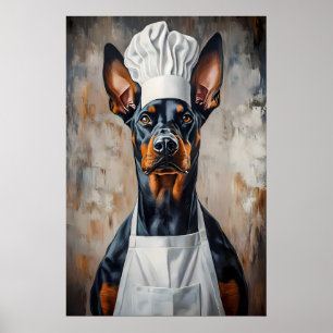 Poster do Doberman Pinscher com Chapéu de Chef, Pe