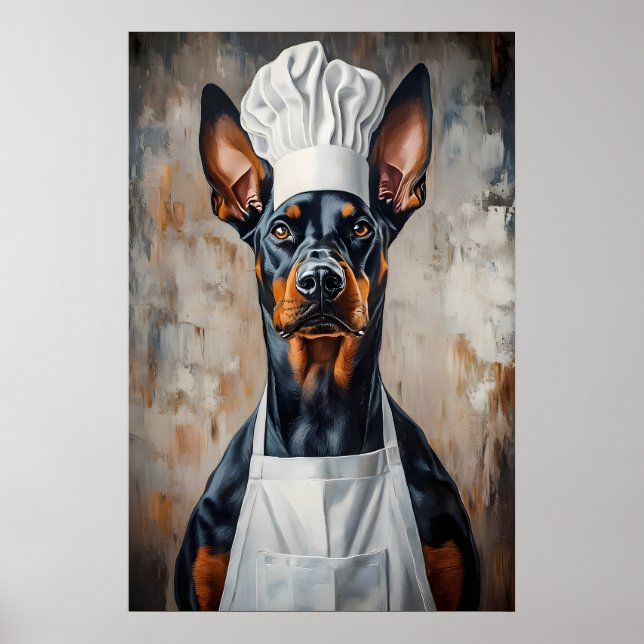 Poster do Doberman Pinscher com Chapéu de Chef, Pe (Frente)
