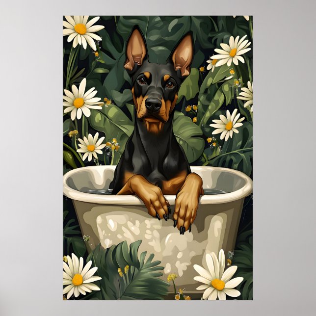 Poster do Doberman Pinscher na Banheira, Cachorro  (Frente)