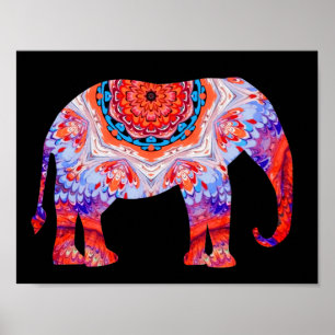 Poster do elefante do caleidoscópio em azul e em
