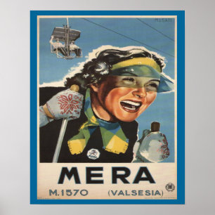 Poster do esqui do vintage, Mera, Valsesia