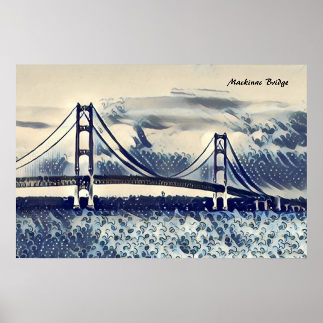 Poster do Estilo Ukiyoe da Ponte Mackinac (Frente)