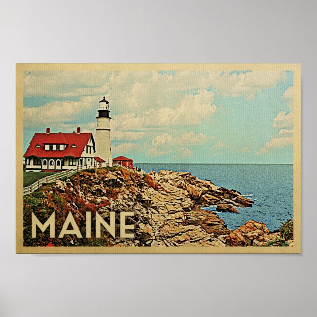 Poster do farol de Viagens vintage Maine (Frente)