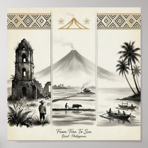 Poster Do Fogo Ao Mar-Bicol Filipinas Sumi-e