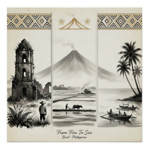 Póster Do Fogo Ao Mar-Bicol Filipinas Sumi-e