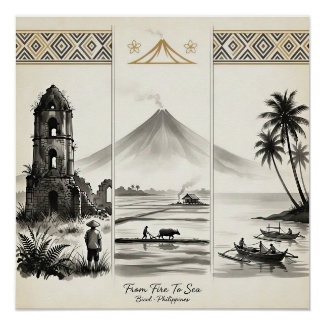 Póster Do Fogo Ao Mar-Bicol Filipinas Sumi-e (Frente)