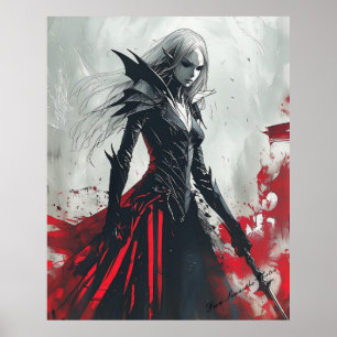 Poster do Guerreiro Elf de Fantasia Escura - Arte 
