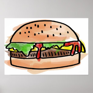 Poster do hamburguer do Hamburger da Aquarela