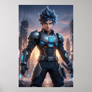 Poster do Herói de Anime Futurista – Guerreiro Cyb